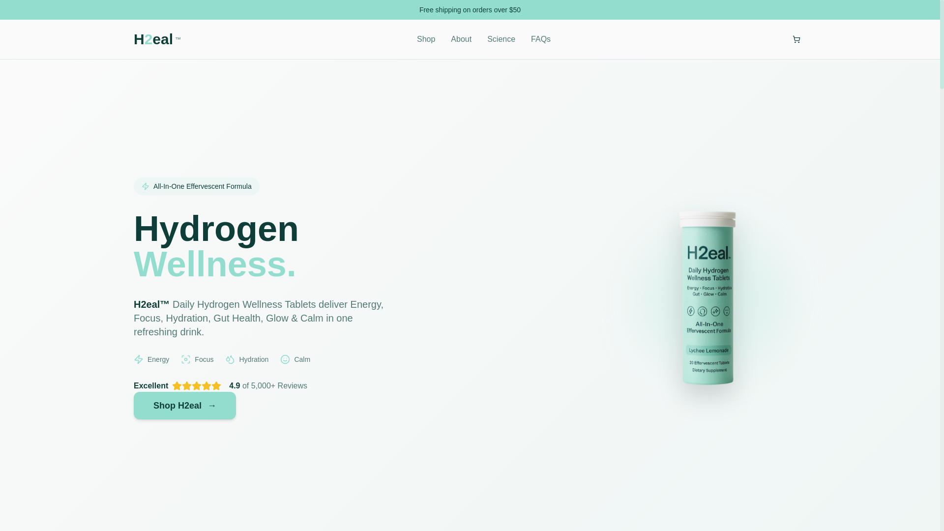 website screenshot of https://h2heal.shop/