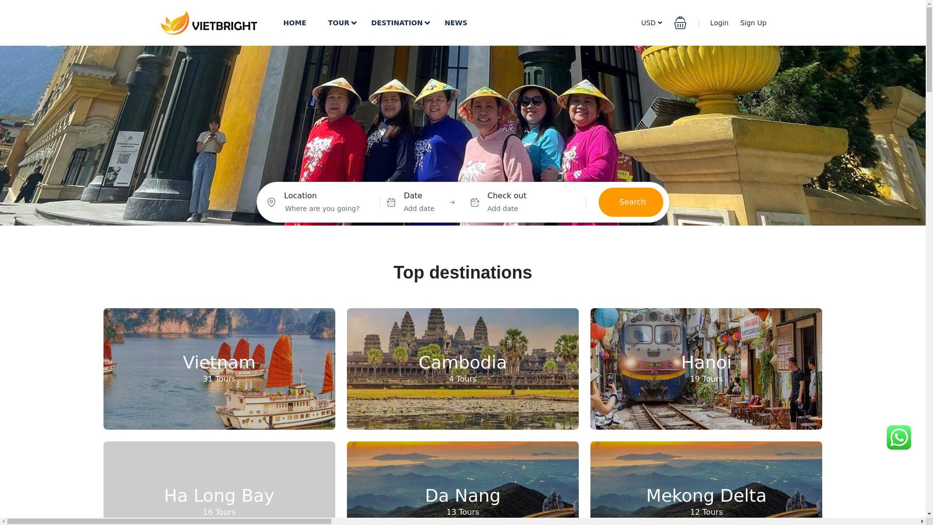 website screenshot of https://vietbrighttours.com/