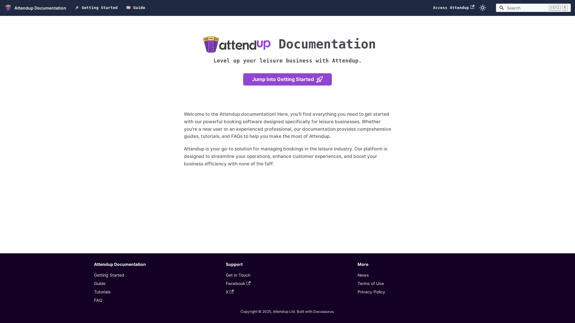 website screenshot of https://attendup-docs.pages.dev/