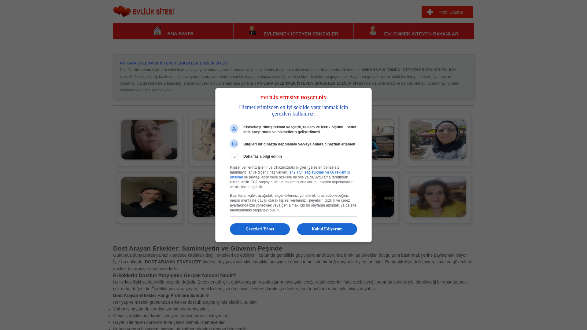 website screenshot of https://www.evetdermisin.com/1-erkek/evlenmek-ankara/ilanlari.html