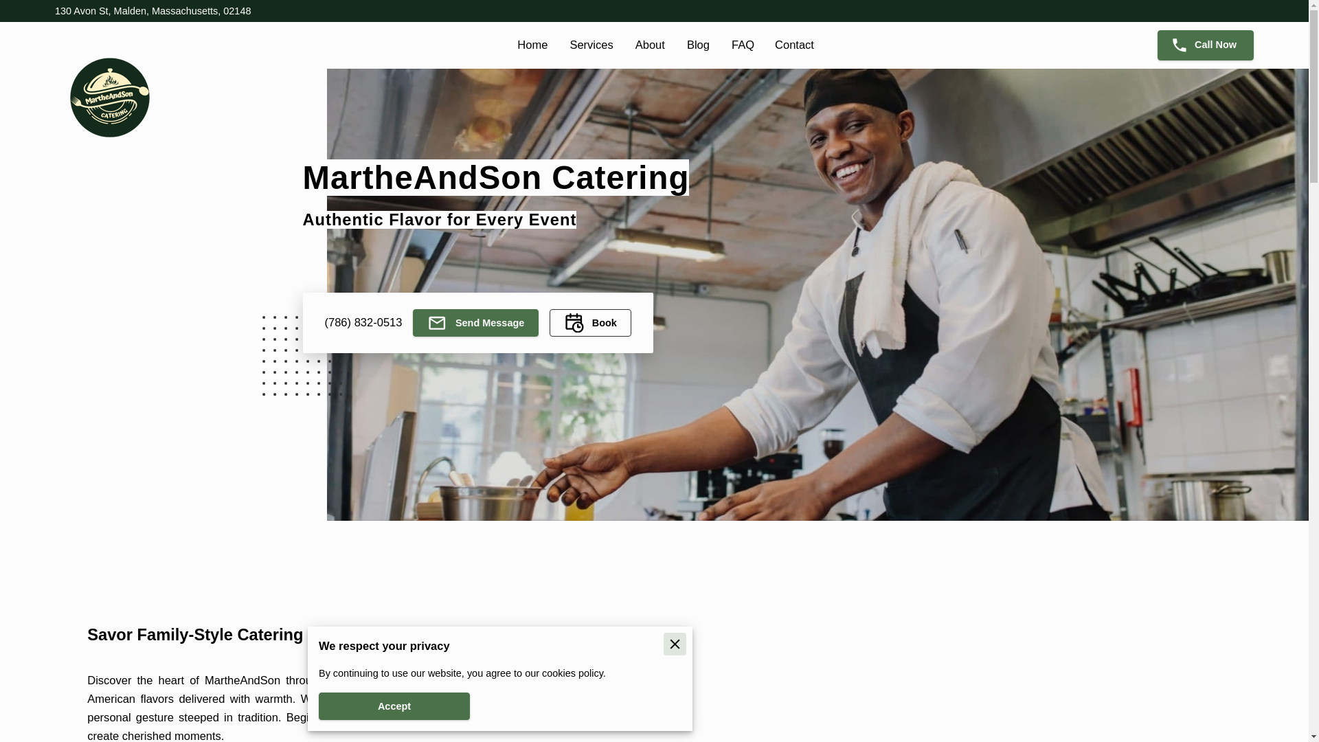 website screenshot of https://martheandsoncatering.com/