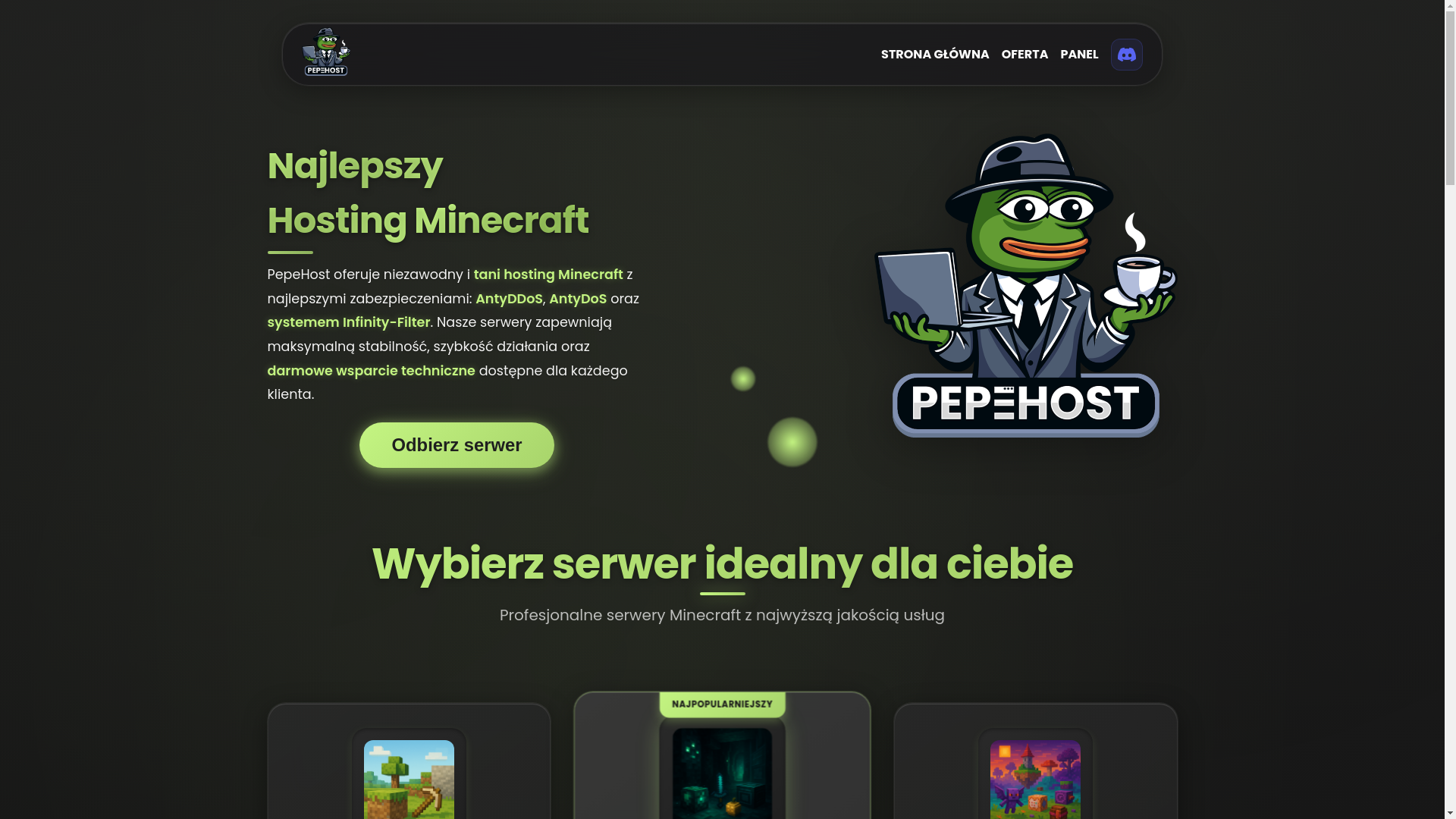 website screenshot of https://pepehost.pl/