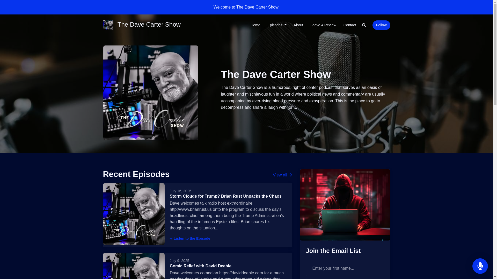 website screenshot of https://davecartershow.com/