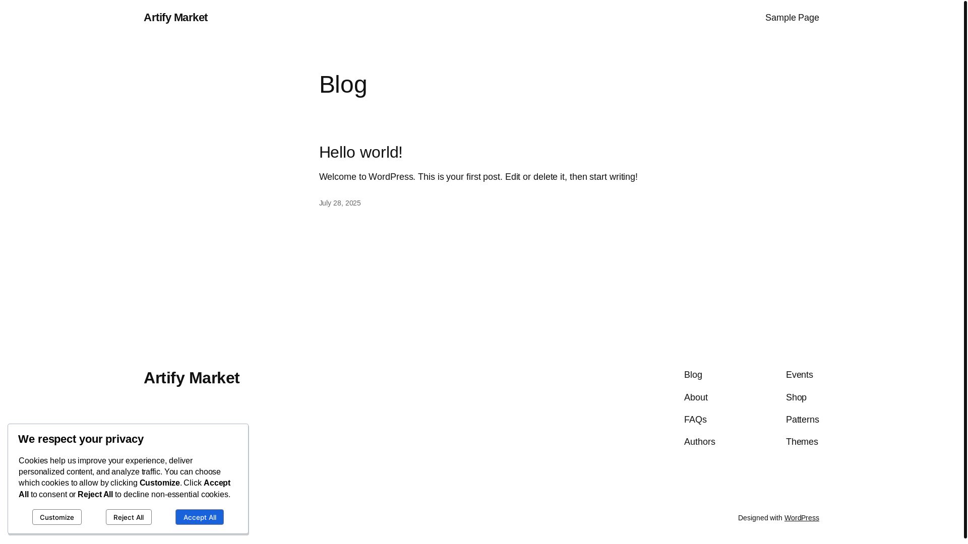 website screenshot of https://theartifymarket.online/
