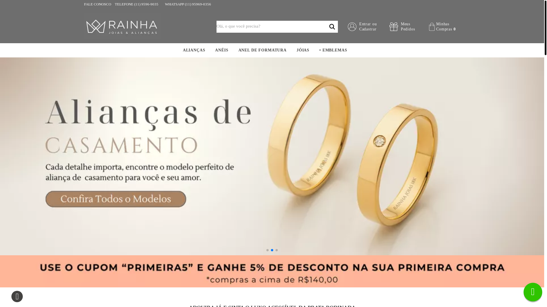 website screenshot of https://rainhajoiasealiancas.com.br/