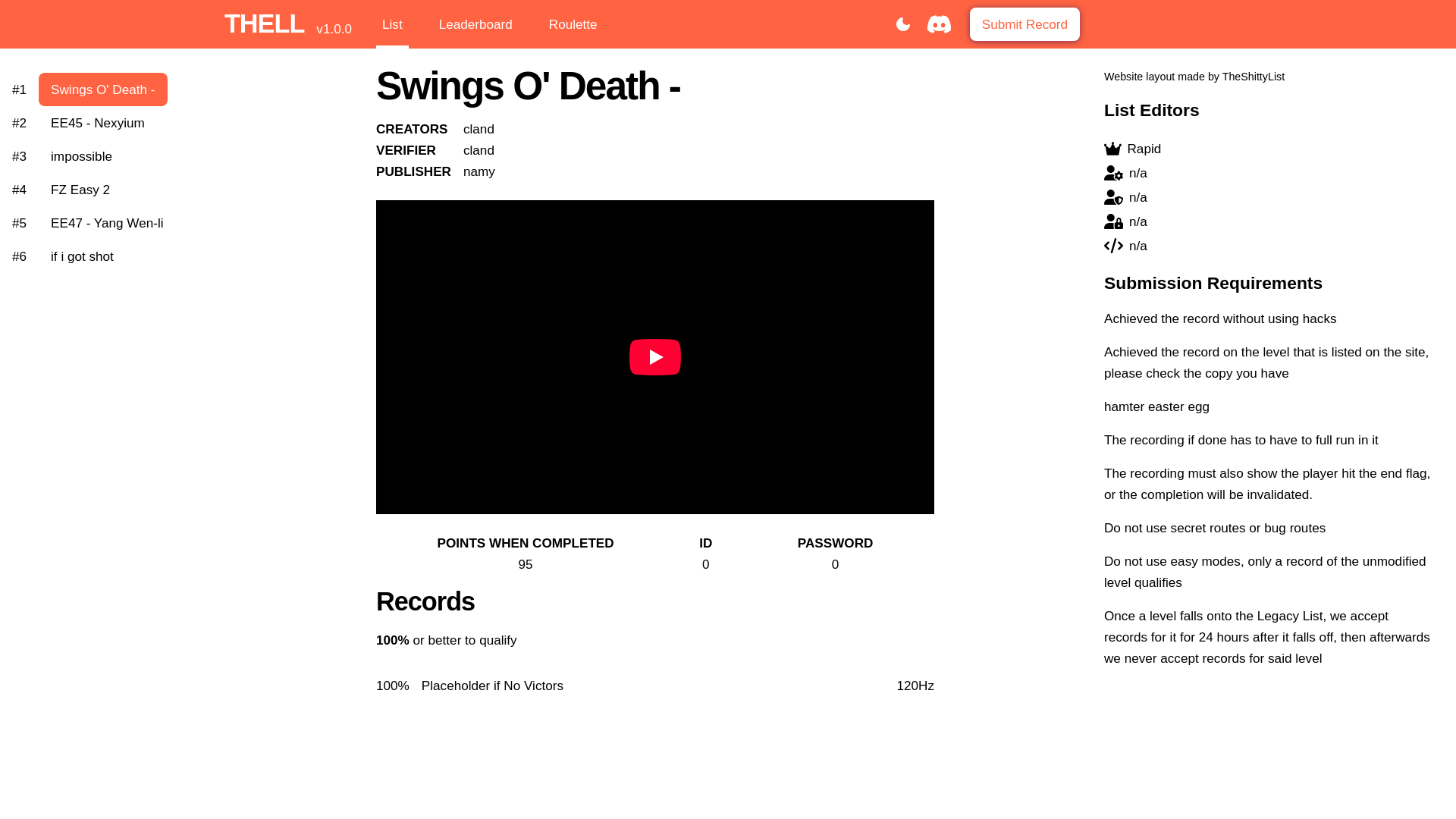 website screenshot of https://the-hardest-exoracer-levels-list.pages.dev/