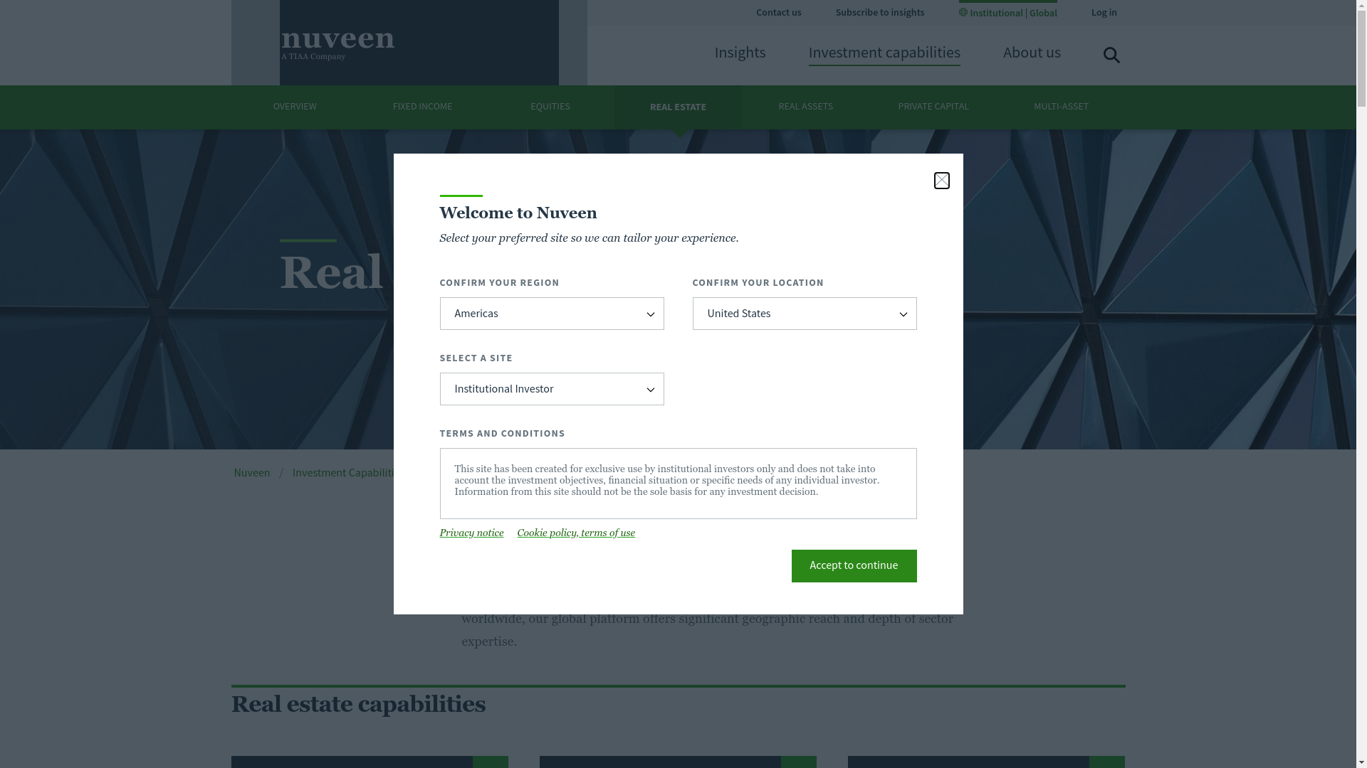 website screenshot of http://nuveen.com/realestate/