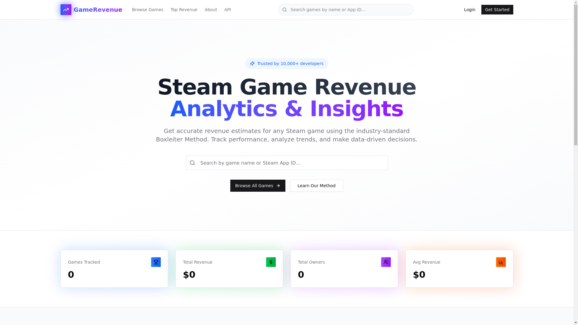 website screenshot of https://gamerevenuedata.pages.dev/