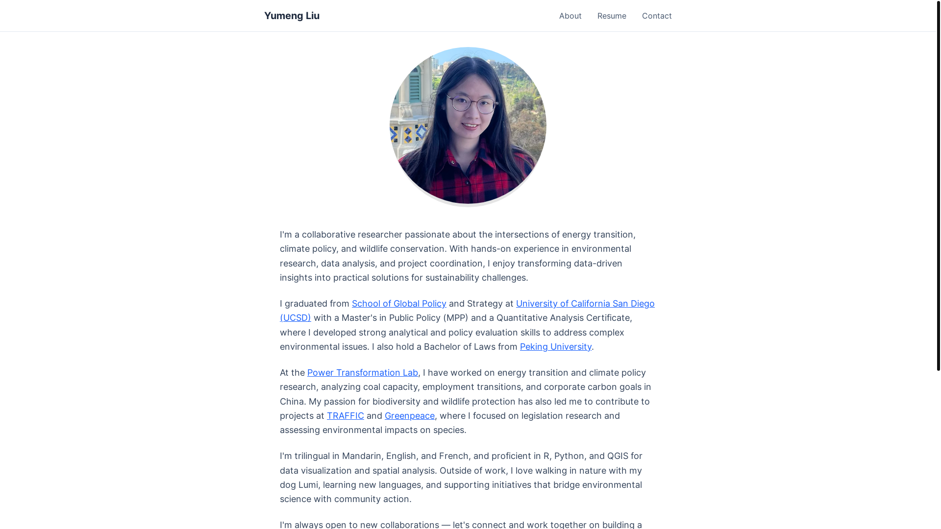 website screenshot of https://yumengliu-website.pages.dev/