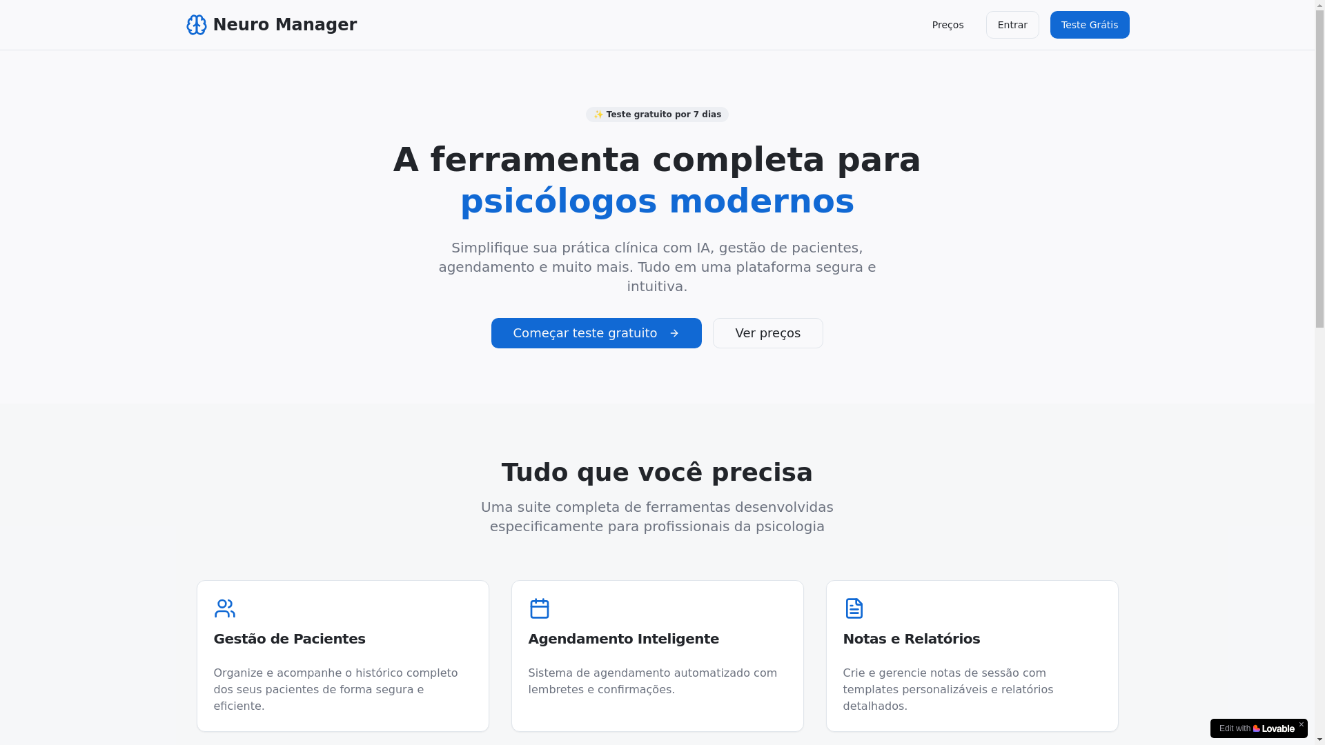 website screenshot of https://neuromanager.com.br/