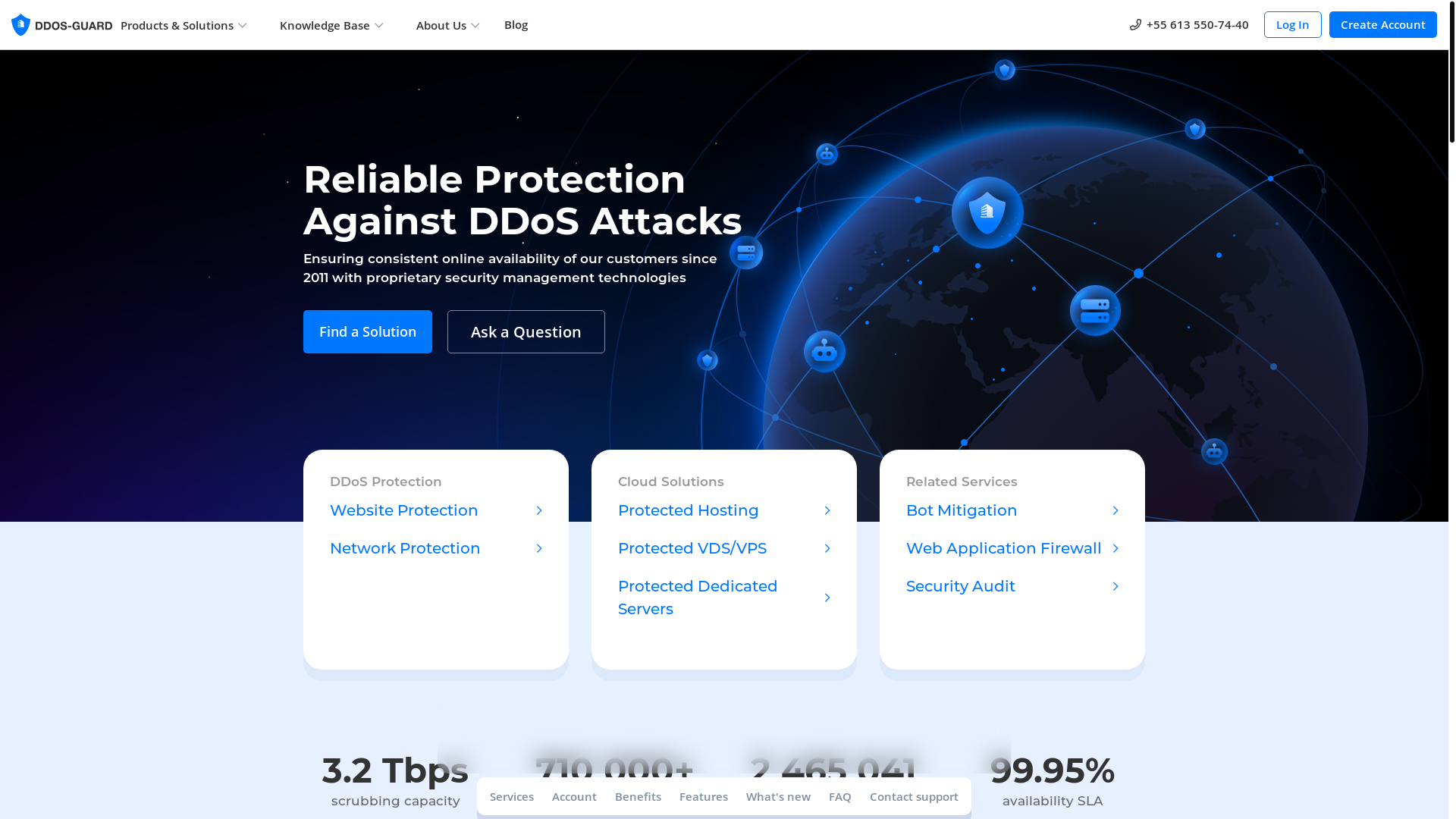 website screenshot of https://ddos-guard.net/