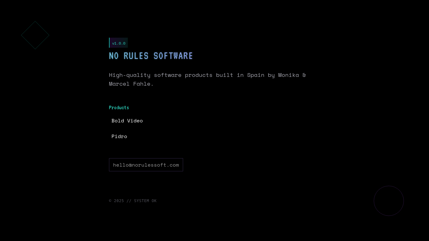website screenshot of https://norulessoft.com/