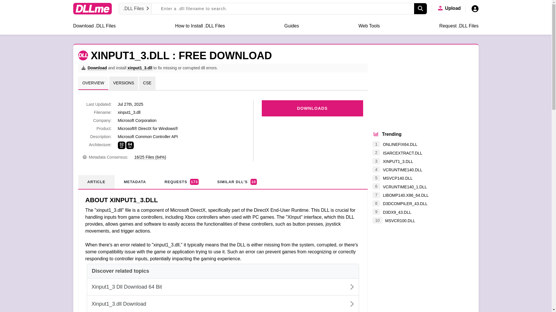 website screenshot of https://www.dllme.com/dll/files/xinput1_3