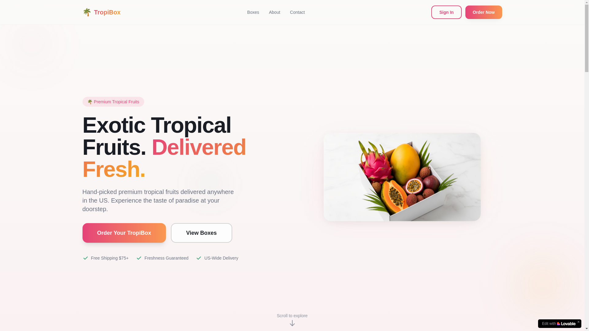 website screenshot of https://tropibox.co/