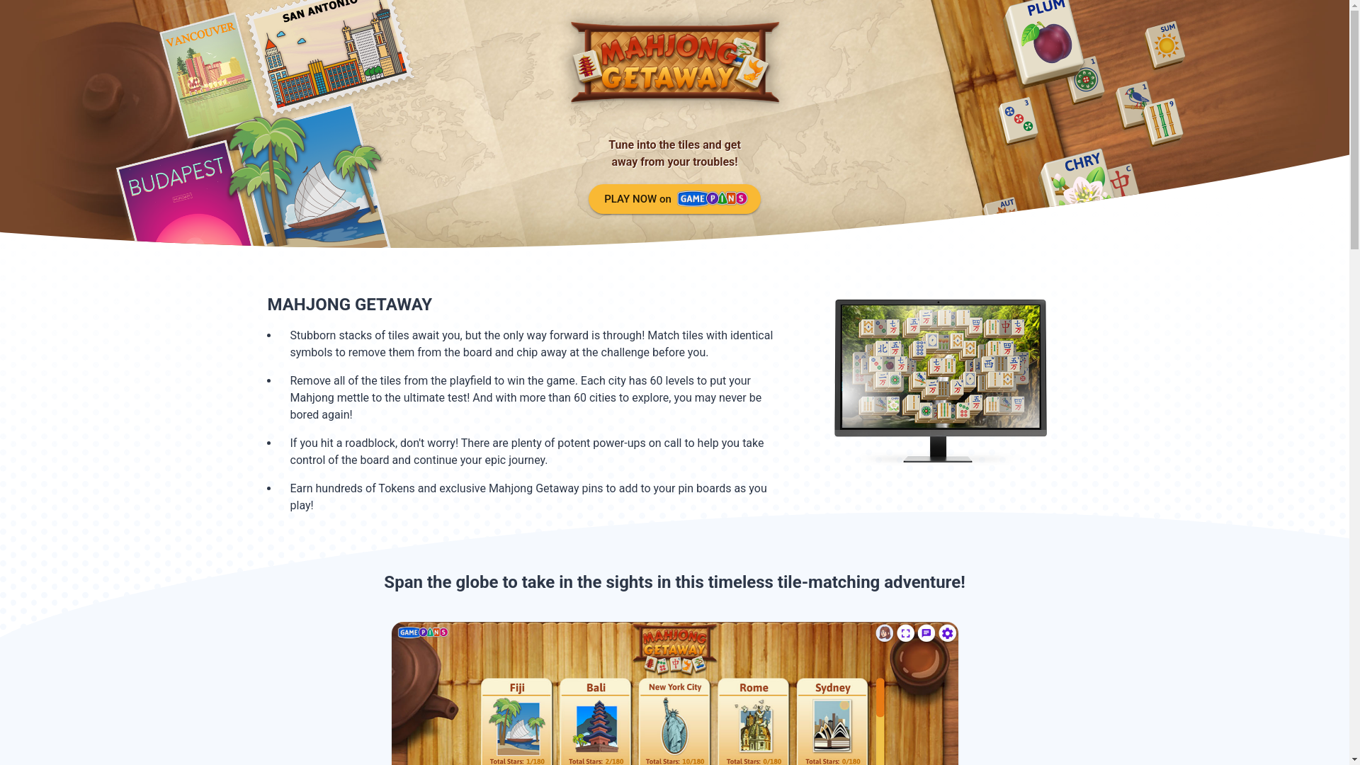 website screenshot of https://mahjongetaway.com/