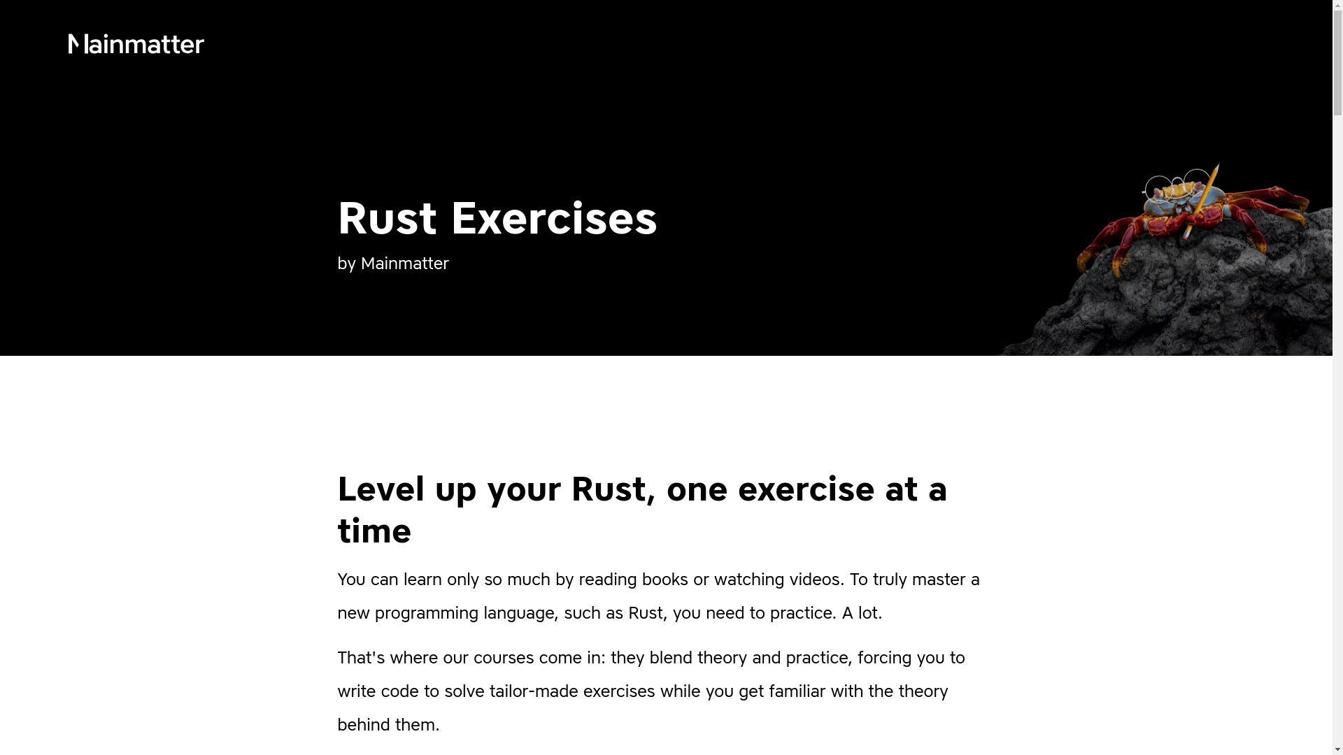 website screenshot of https://rust-exercises.com