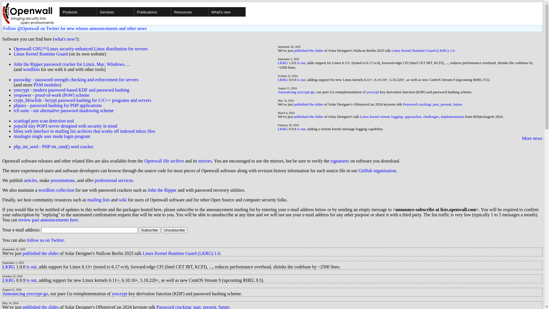 website screenshot of https://openwall.com/