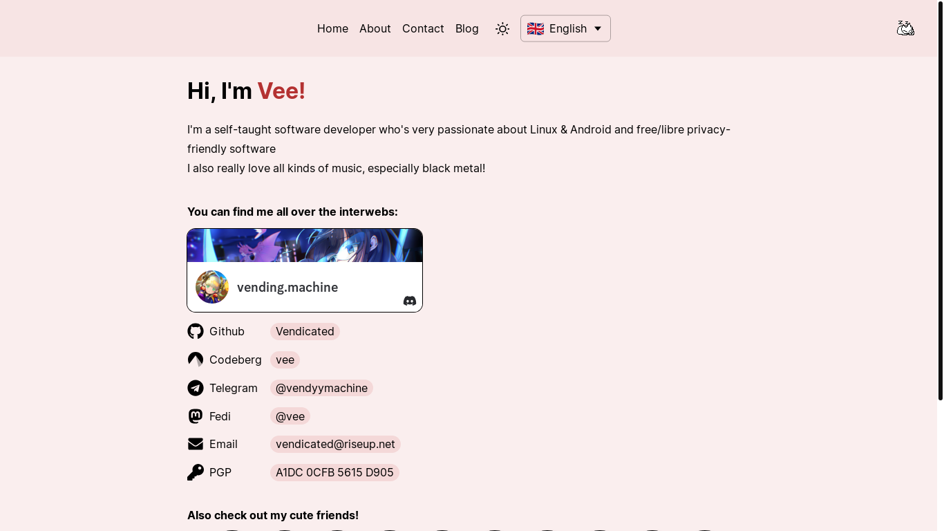 website screenshot of https://vendicated.dev