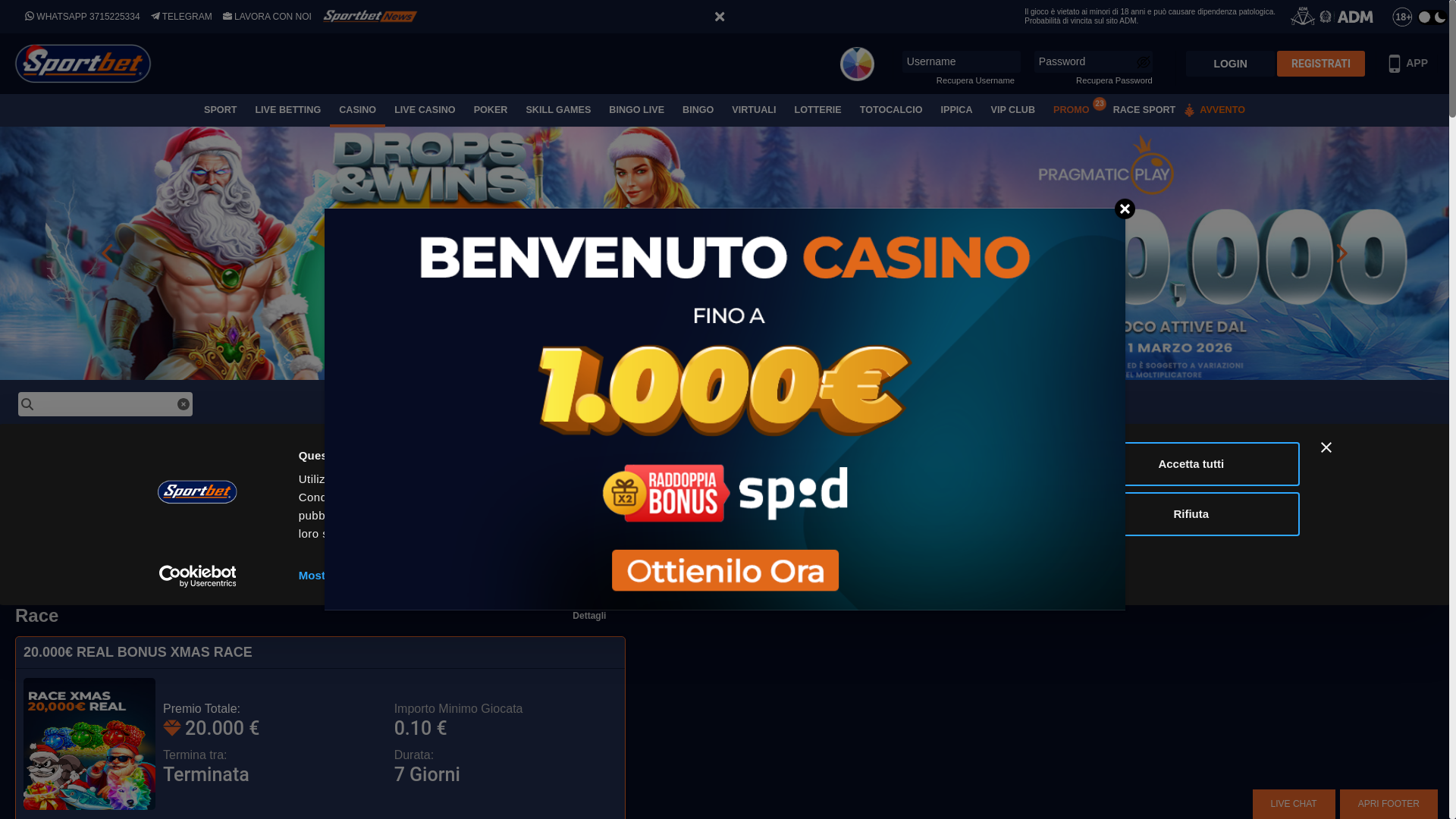 website screenshot of https://www.sportbet.it/casino
