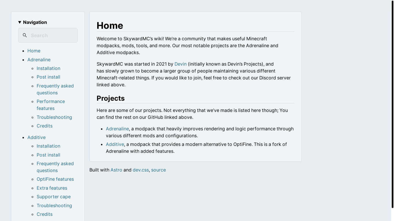 website screenshot of https://skywardmc-docs.pages.dev/