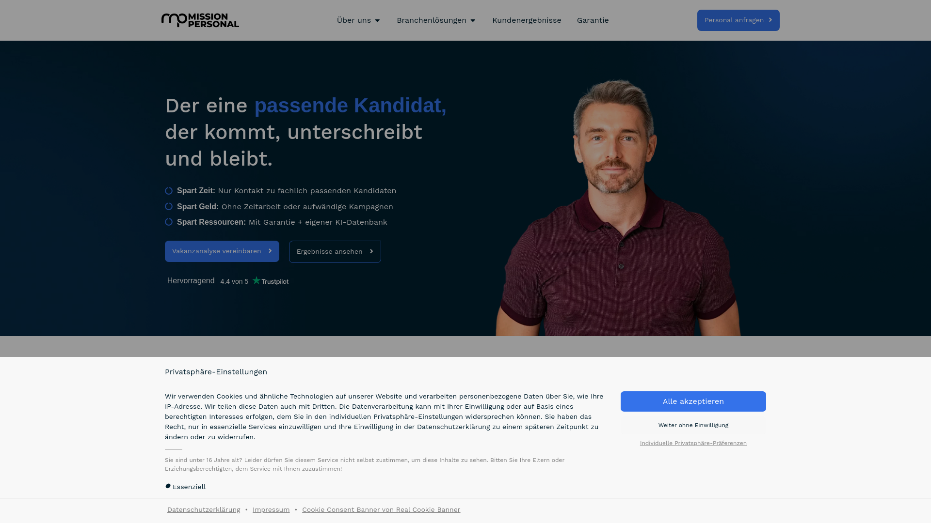 website screenshot of https://missionpersonal-group.org