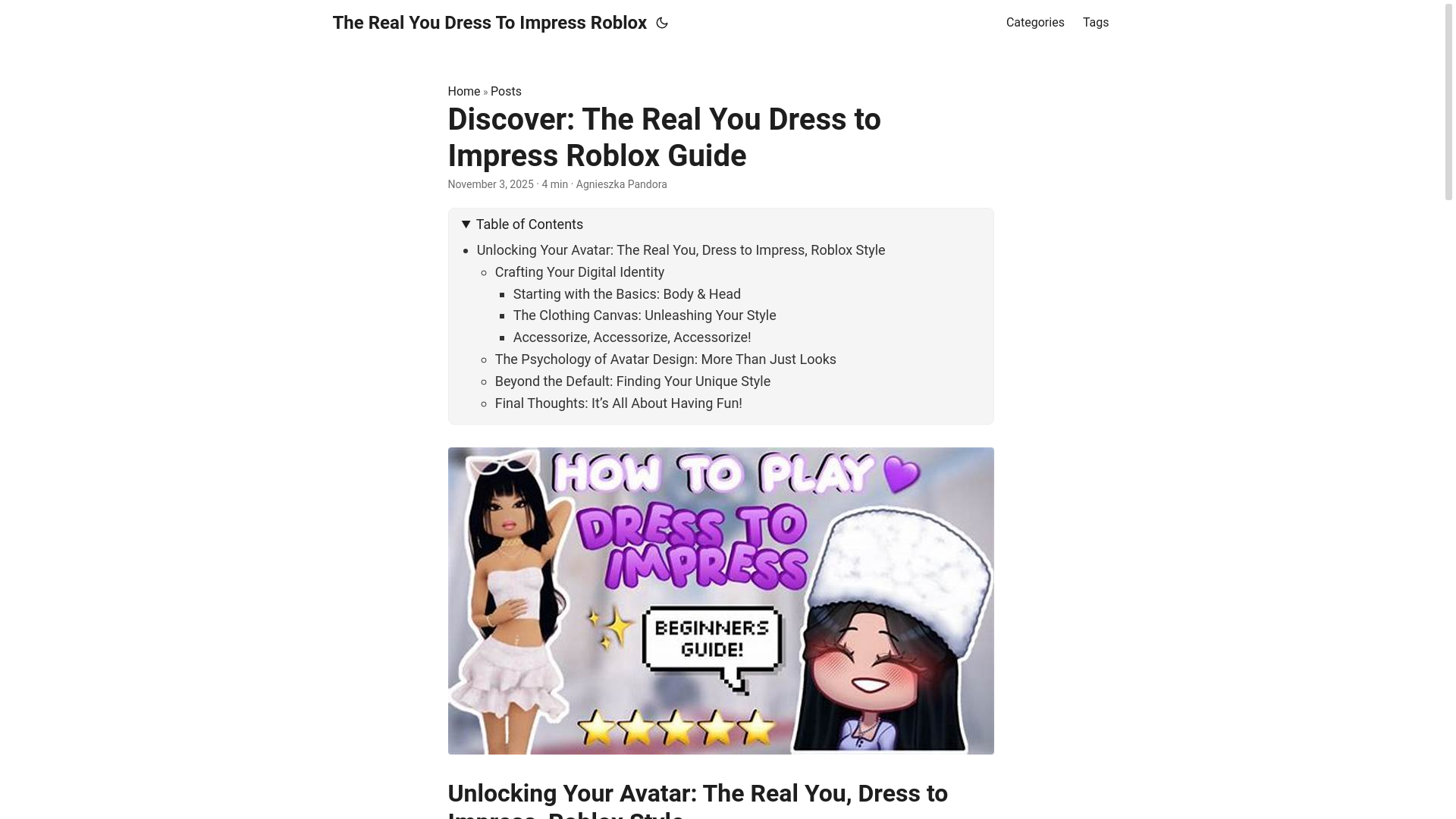 website screenshot of https://the-real-you-dress-to-impress-roblox.pages.dev/
