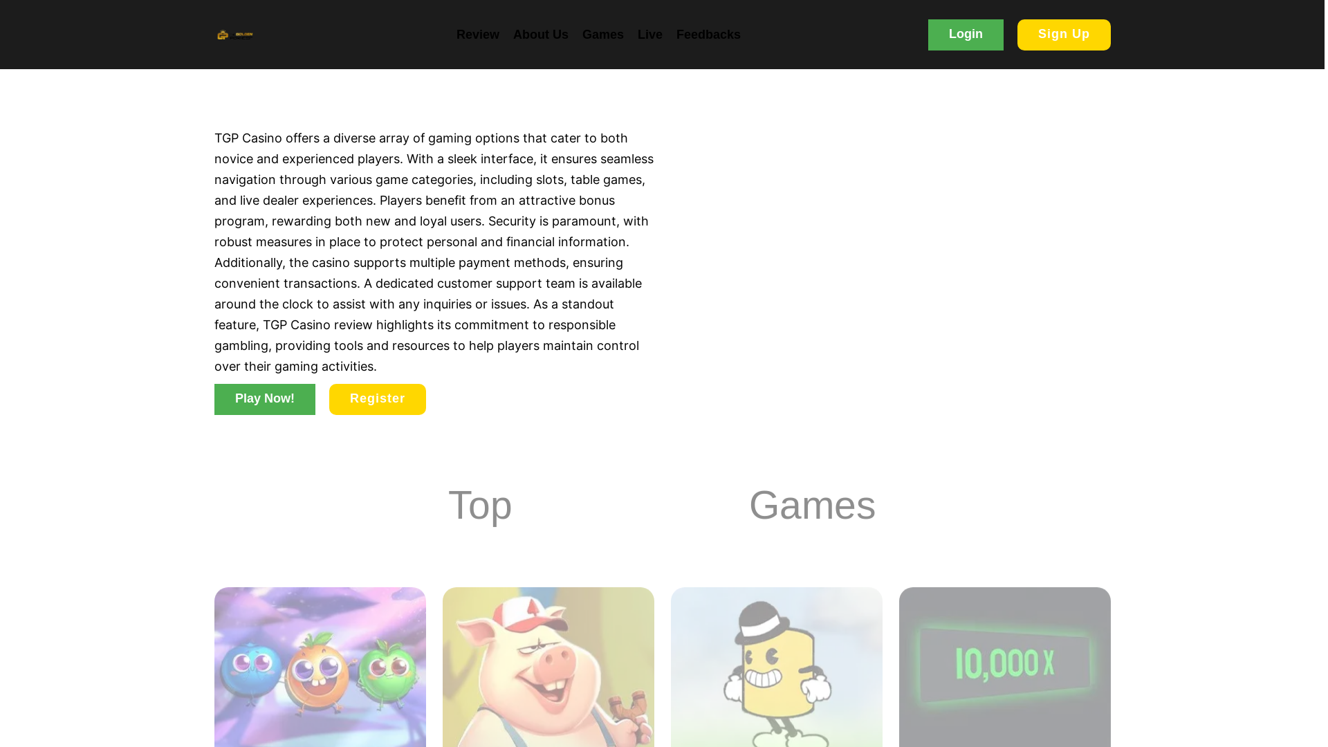 website screenshot of https://tgpcasino.co.uk/