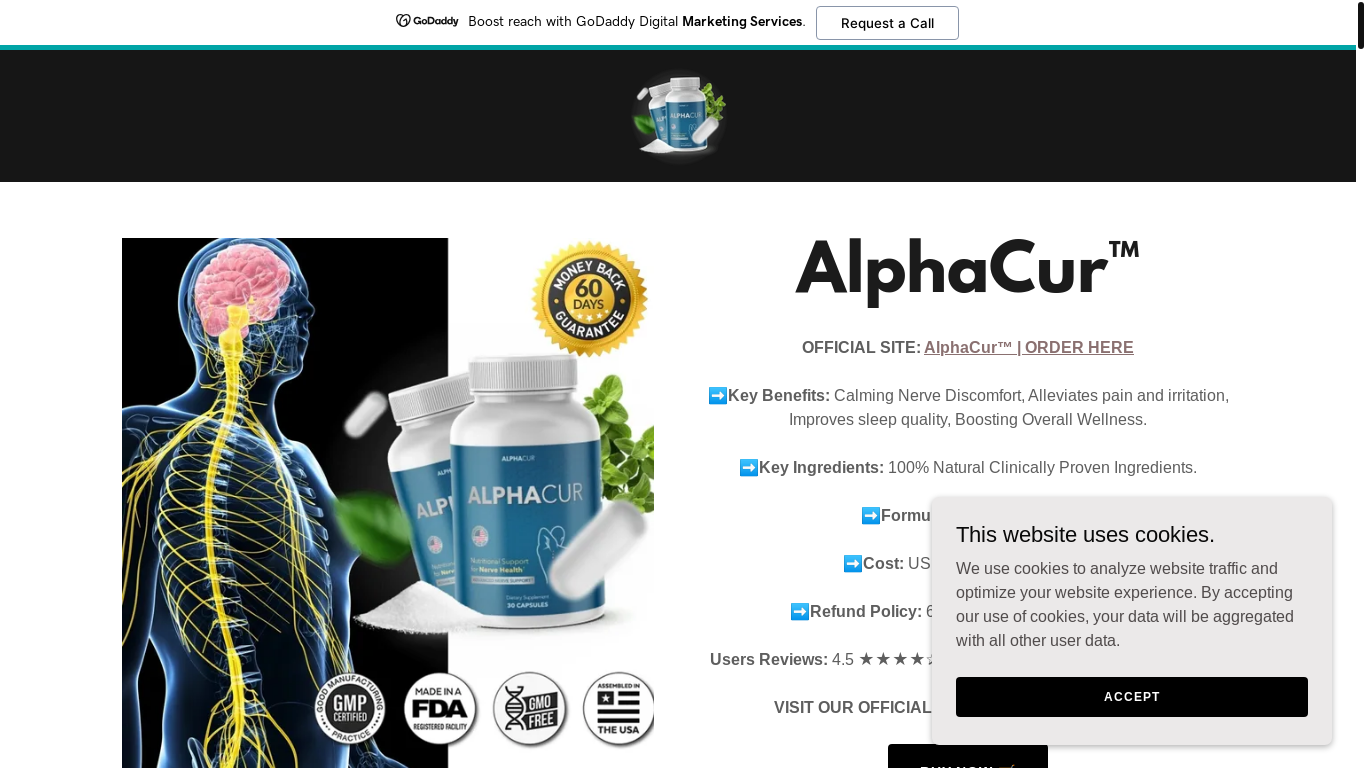 website screenshot of https://alphacur-official-usa.godaddysites.com/