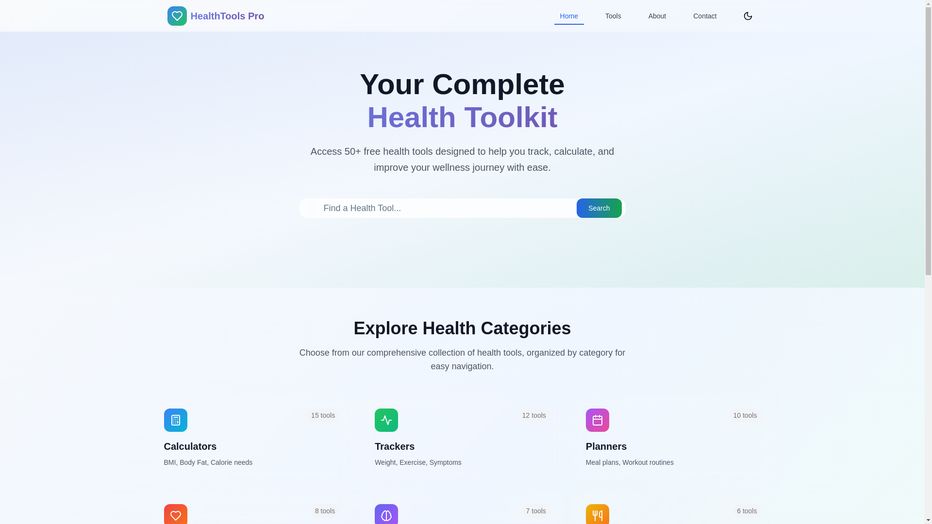 website screenshot of https://healthtoolspro.com/