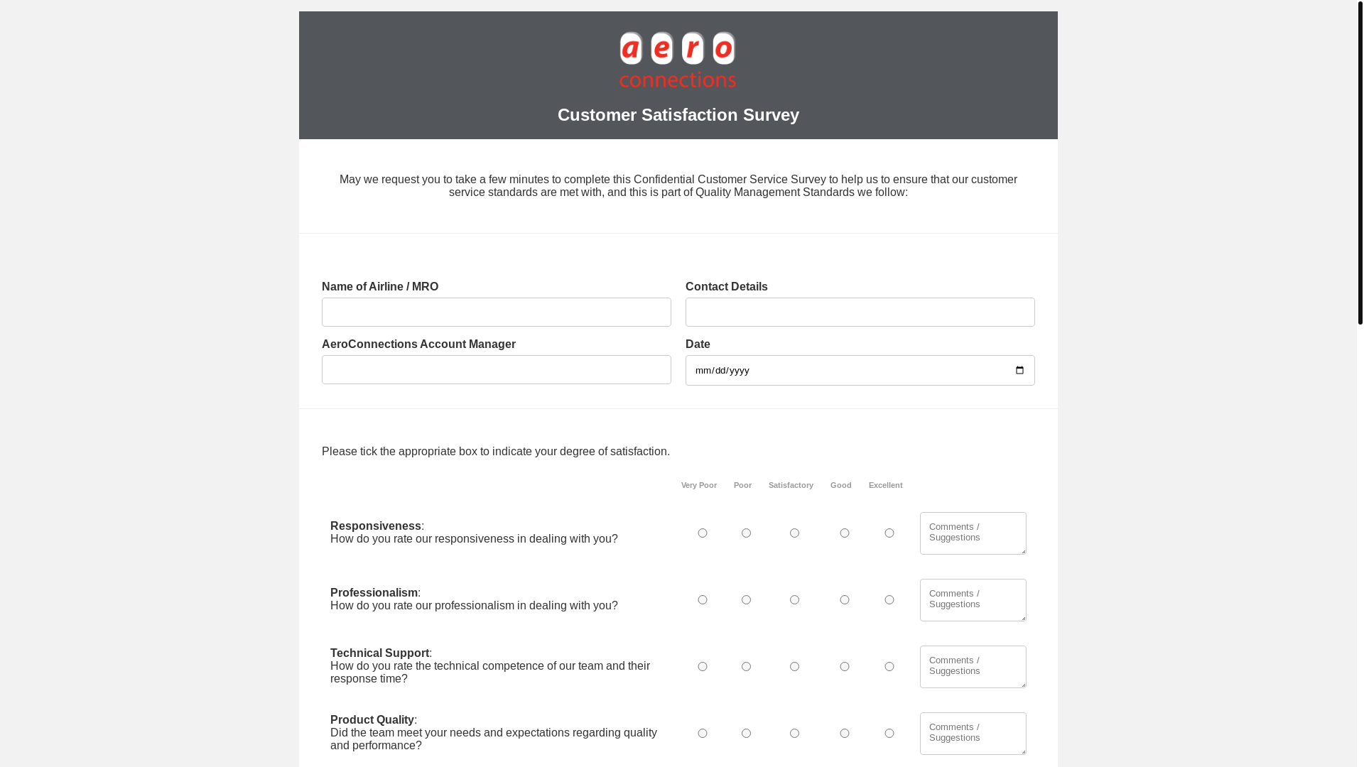 website screenshot of https://aeroconnections-cust-satis-survey.pages.dev/