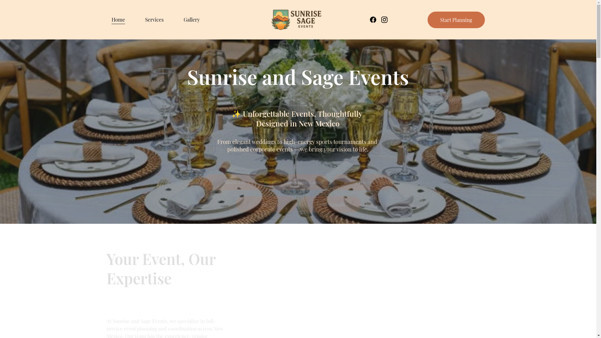 website screenshot of https://sunriseandsageevents.com/