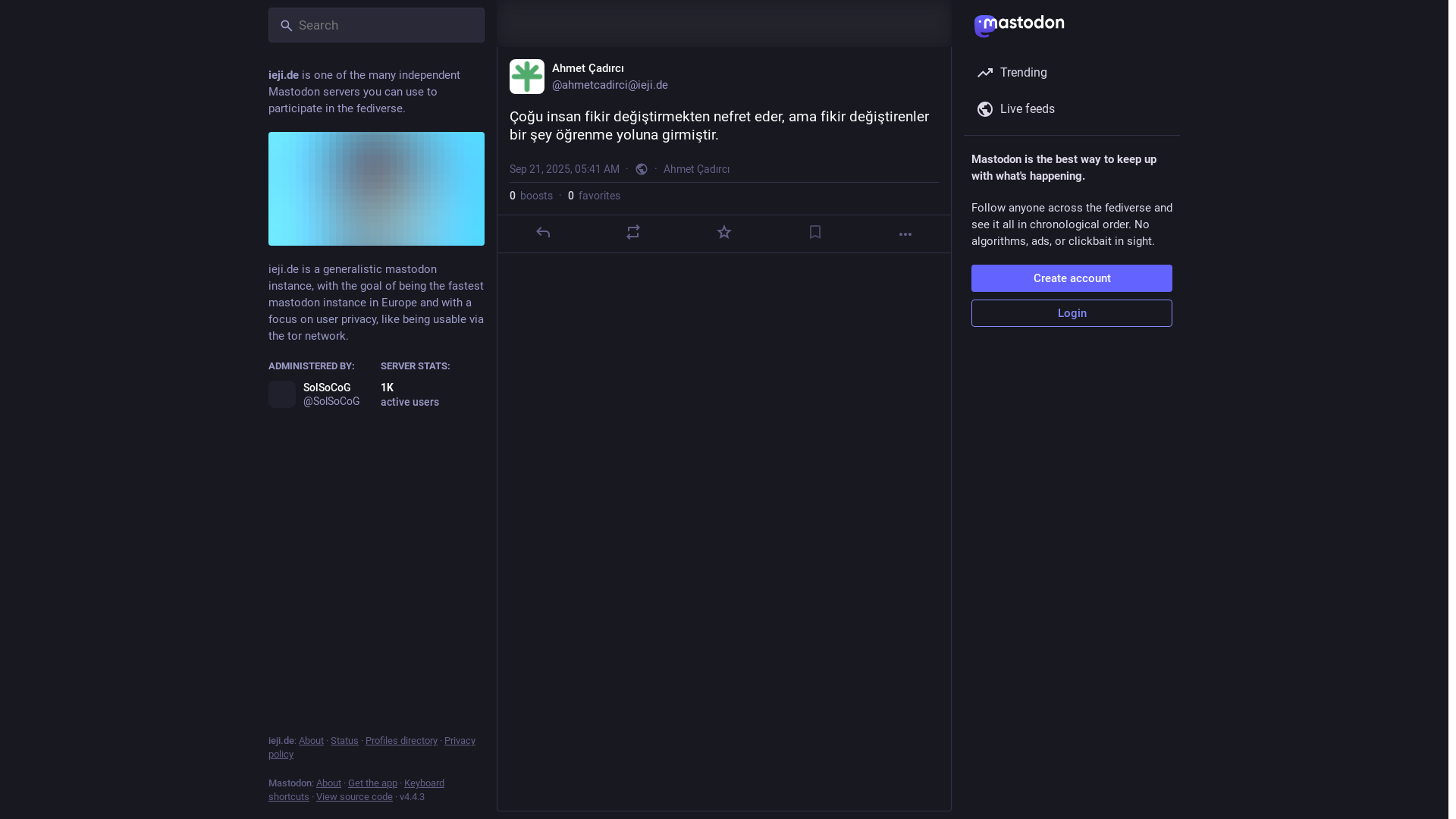 website screenshot of https://ieji.de/users/ahmetcadirci/statuses/115240682282927974