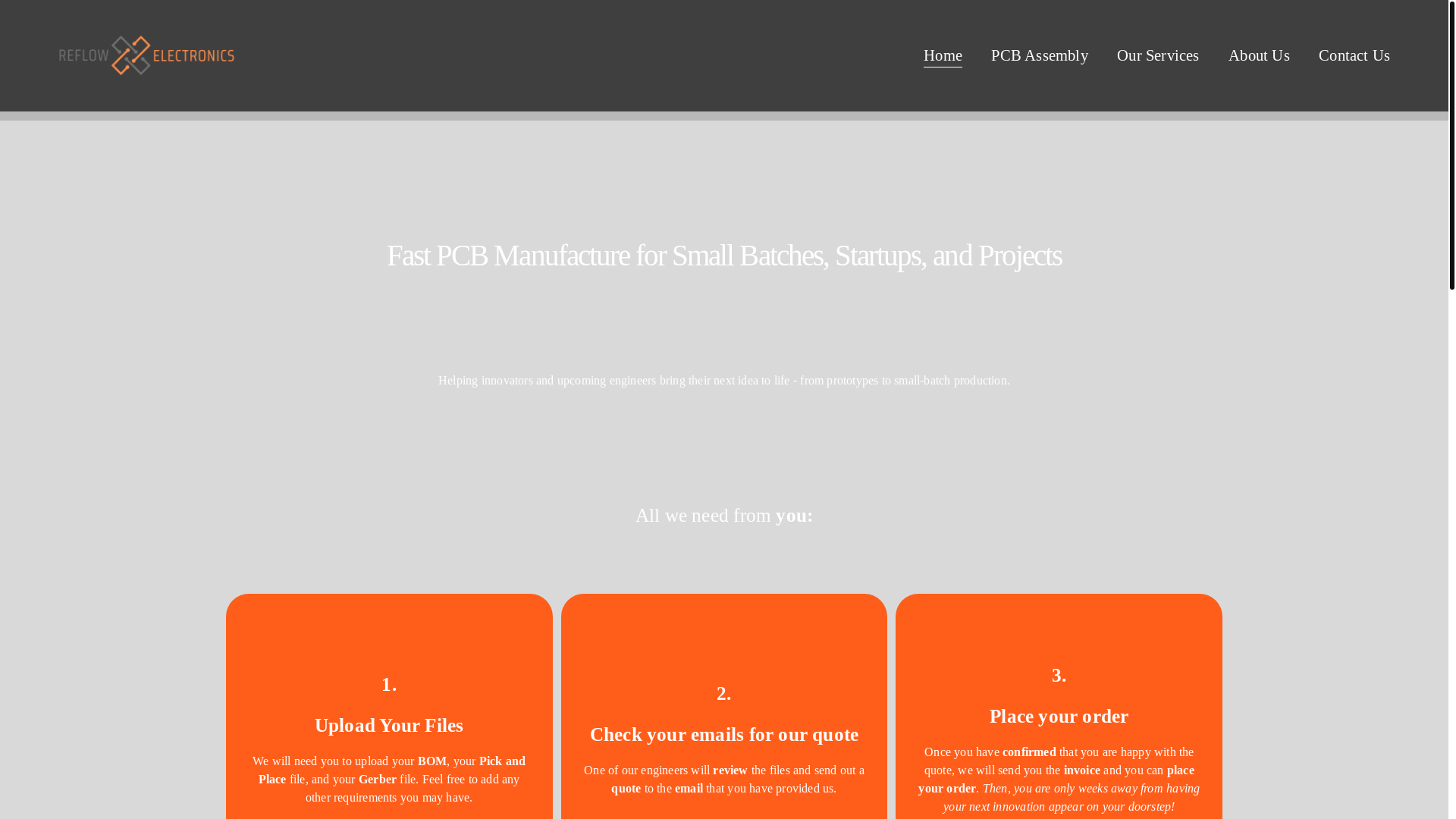 website screenshot of https://reflow-x-electronics.com/