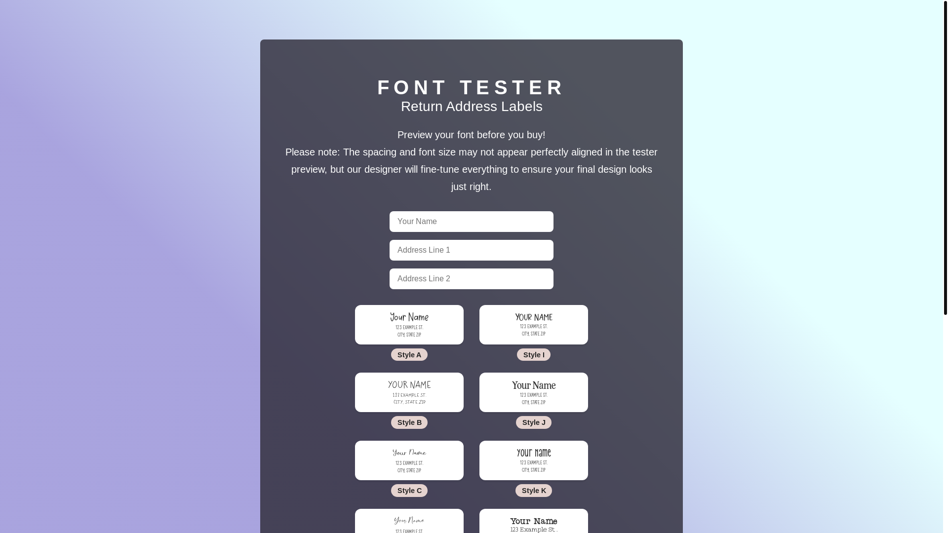 website screenshot of https://address-label-font-previewer.pages.dev/