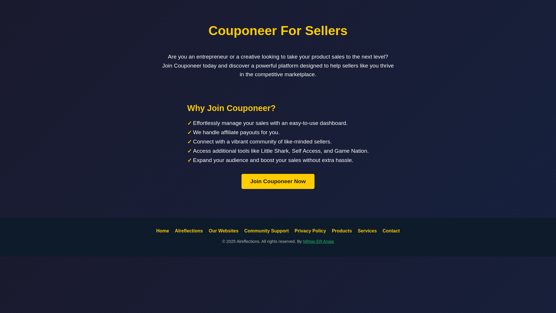 website screenshot of https://couponeer-for-sellers.pages.dev/