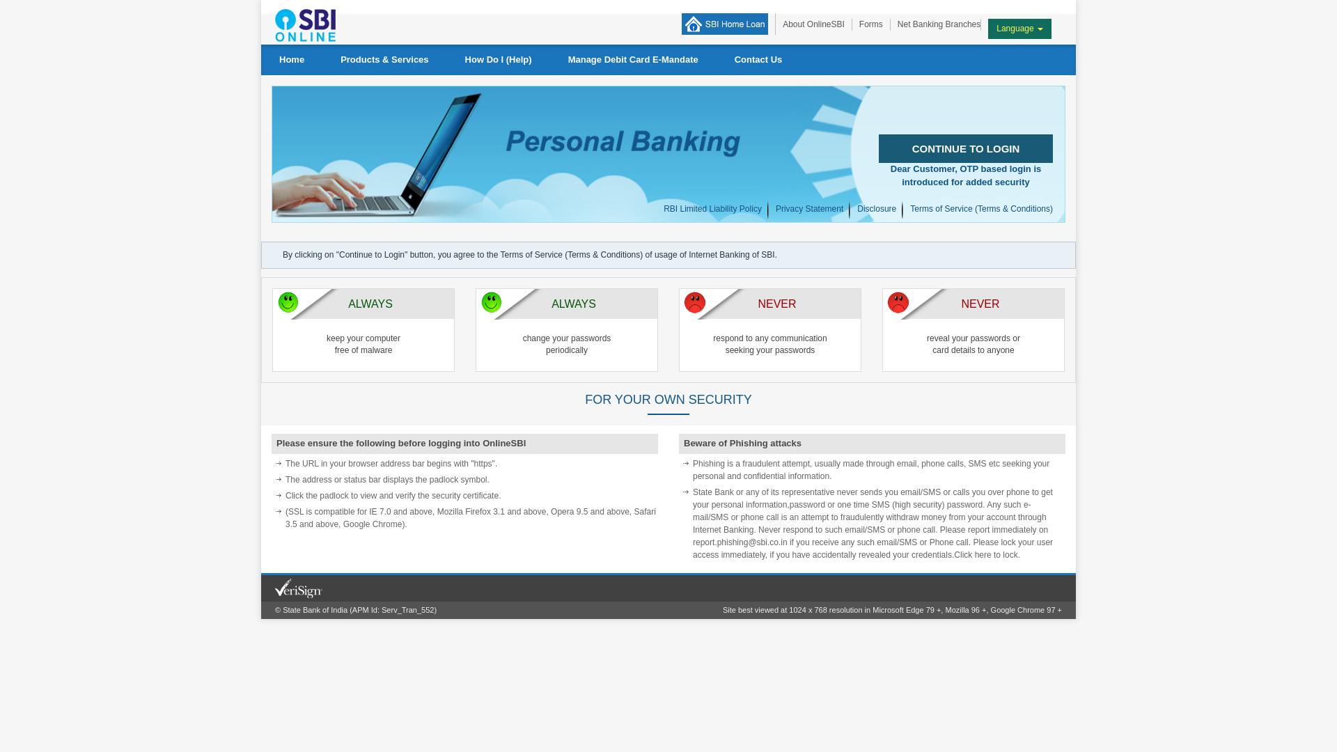 website screenshot of https://retail.onlinesbi.sbi/retail//login.htm