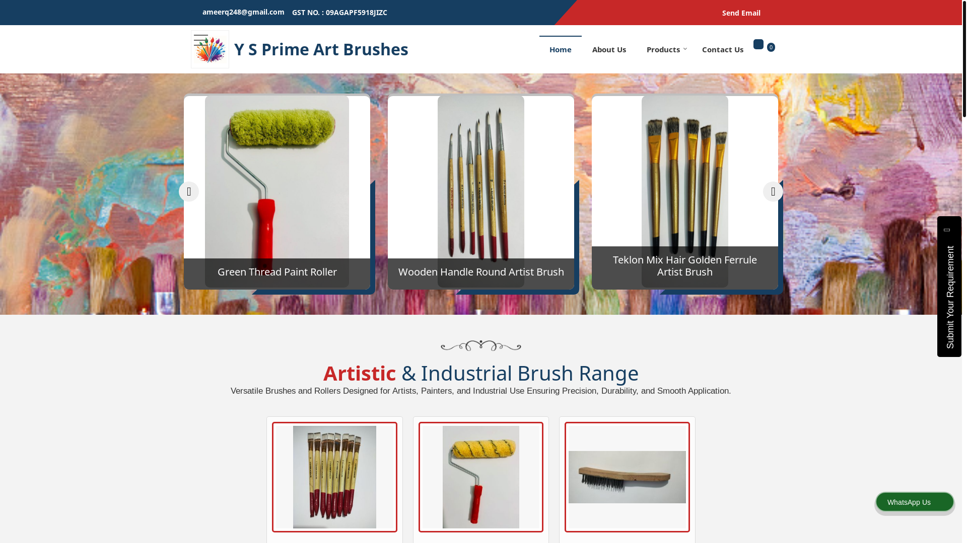 website screenshot of https://ysprimeartbrushes.co.in/
