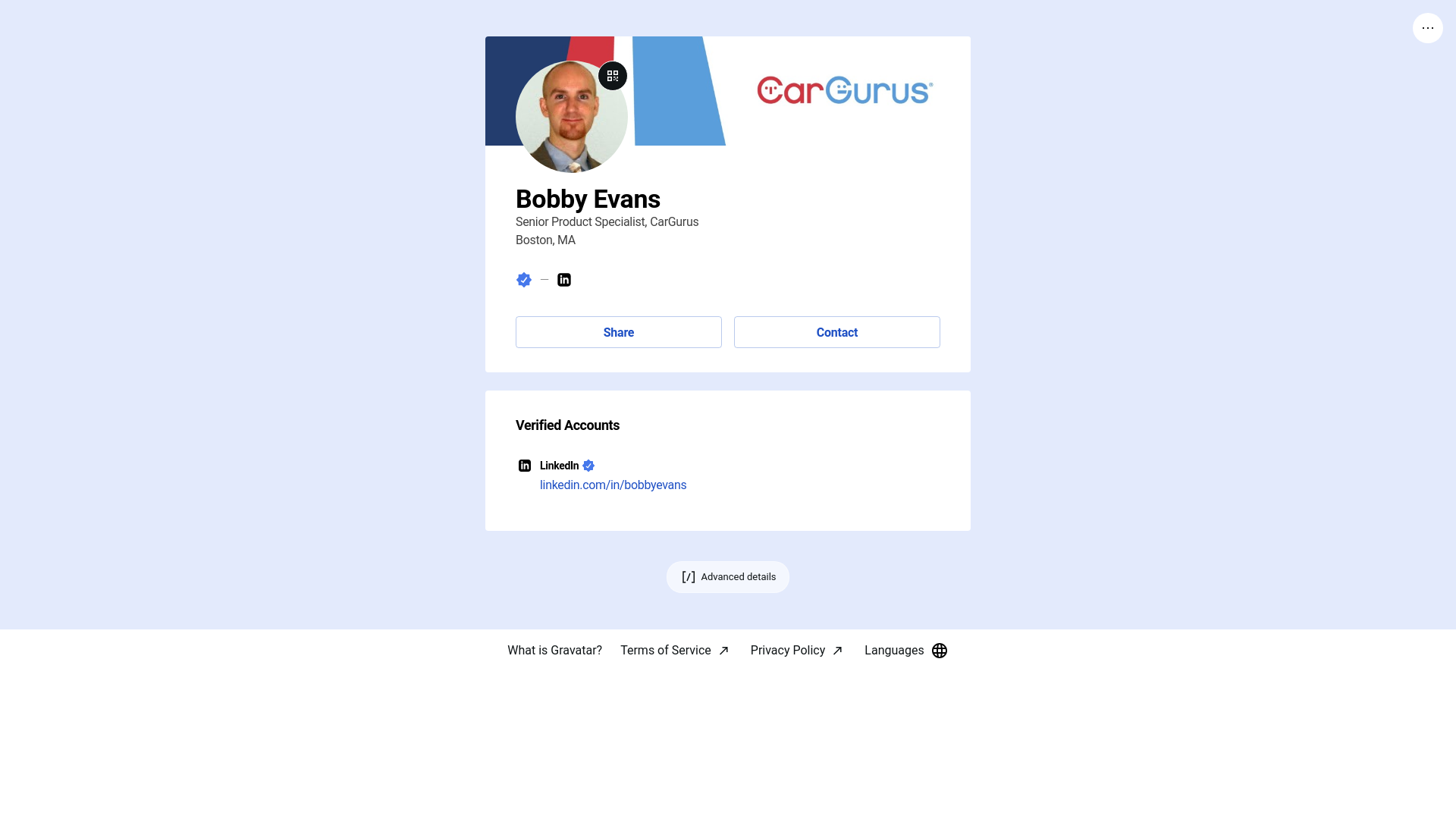 website screenshot of https://bobbyevans.link/