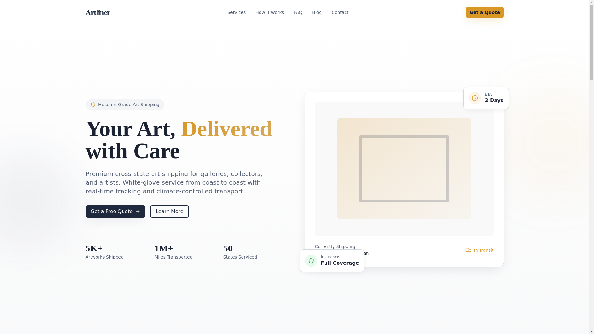 website screenshot of https://artlinertransport.com/