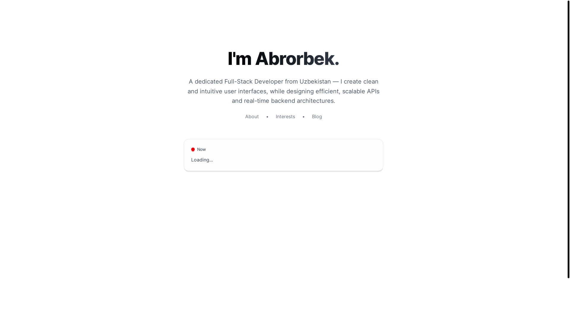website screenshot of https://abrorbek.blog/