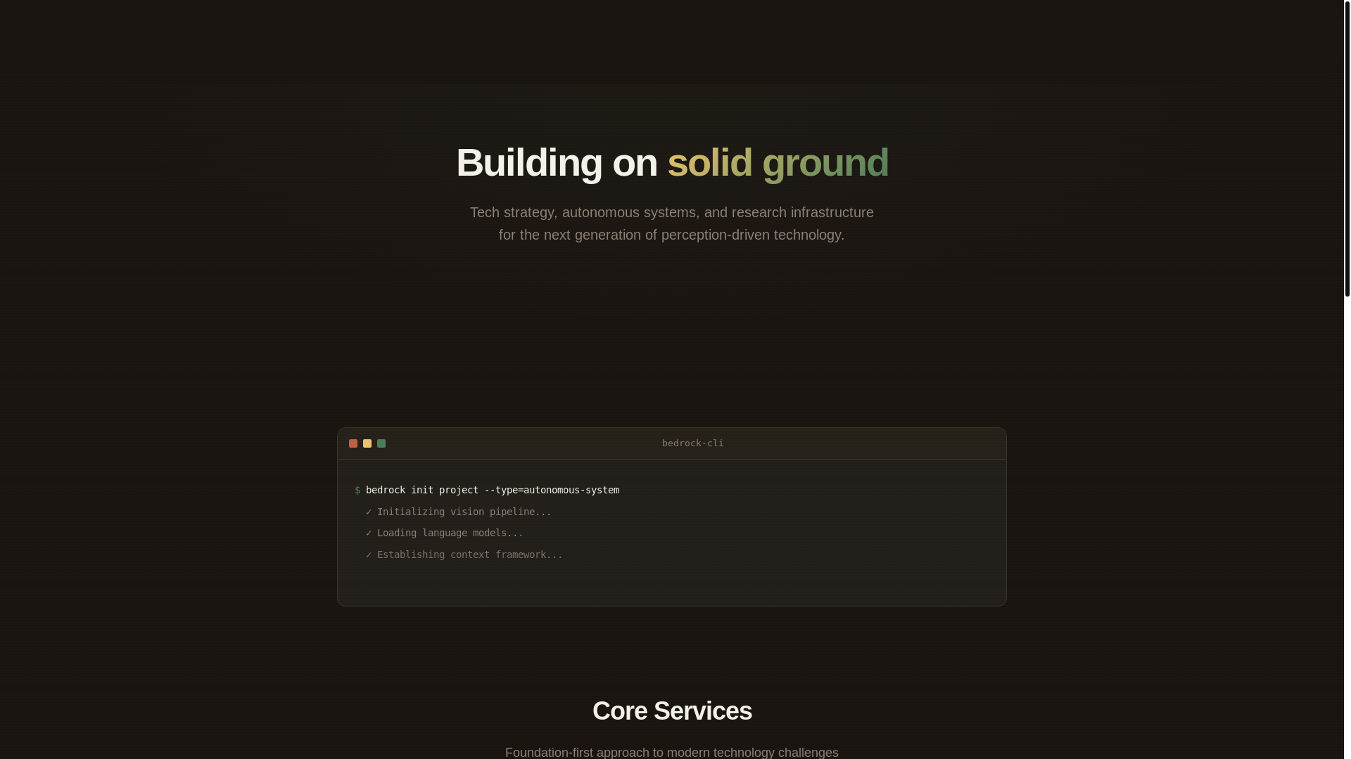 website screenshot of https://bedrockdynamics.com/