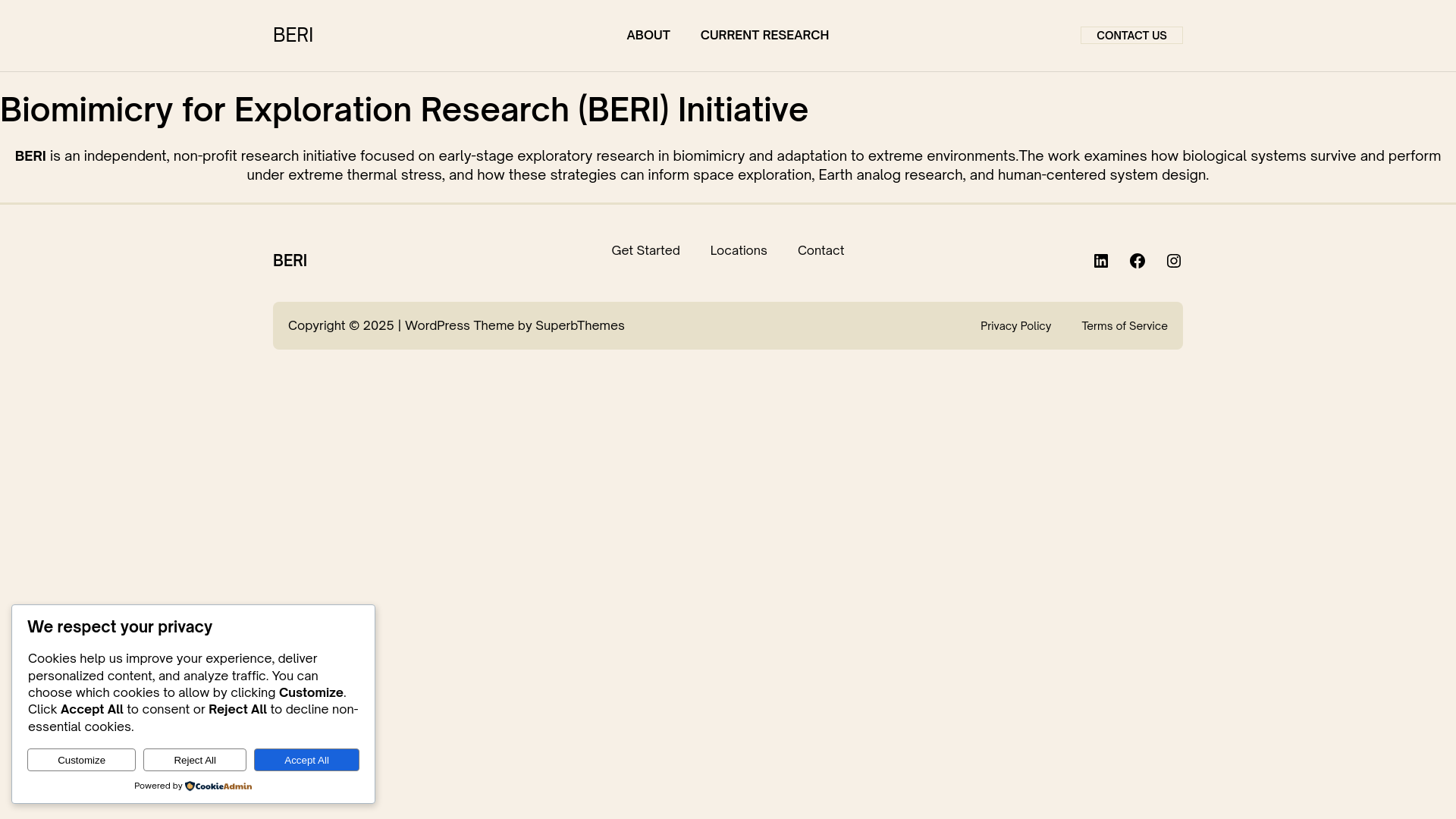 website screenshot of https://beri-exploration.org/