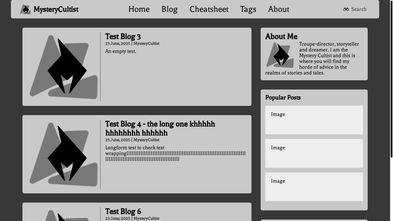 website screenshot of https://mysterycultist.com/