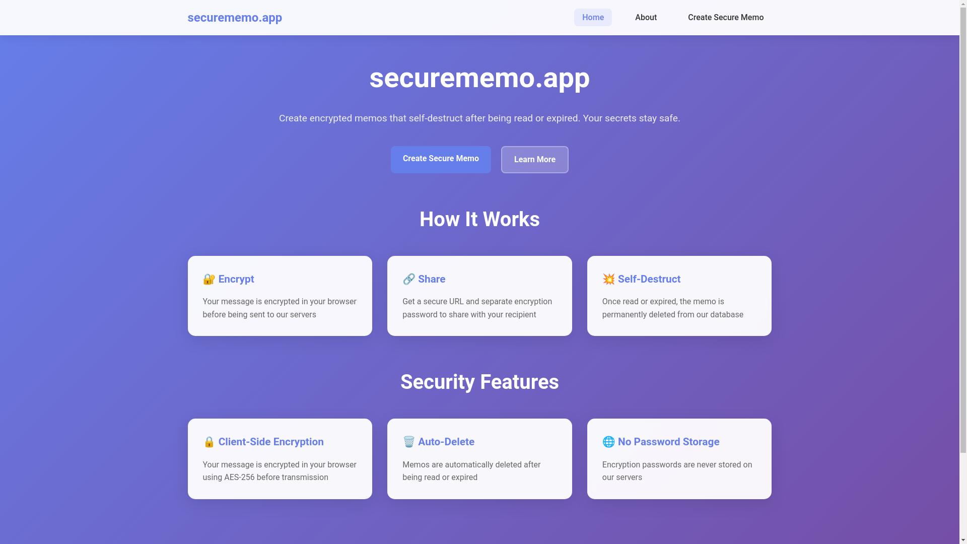 website screenshot of https://securememo-pages.pages.dev/