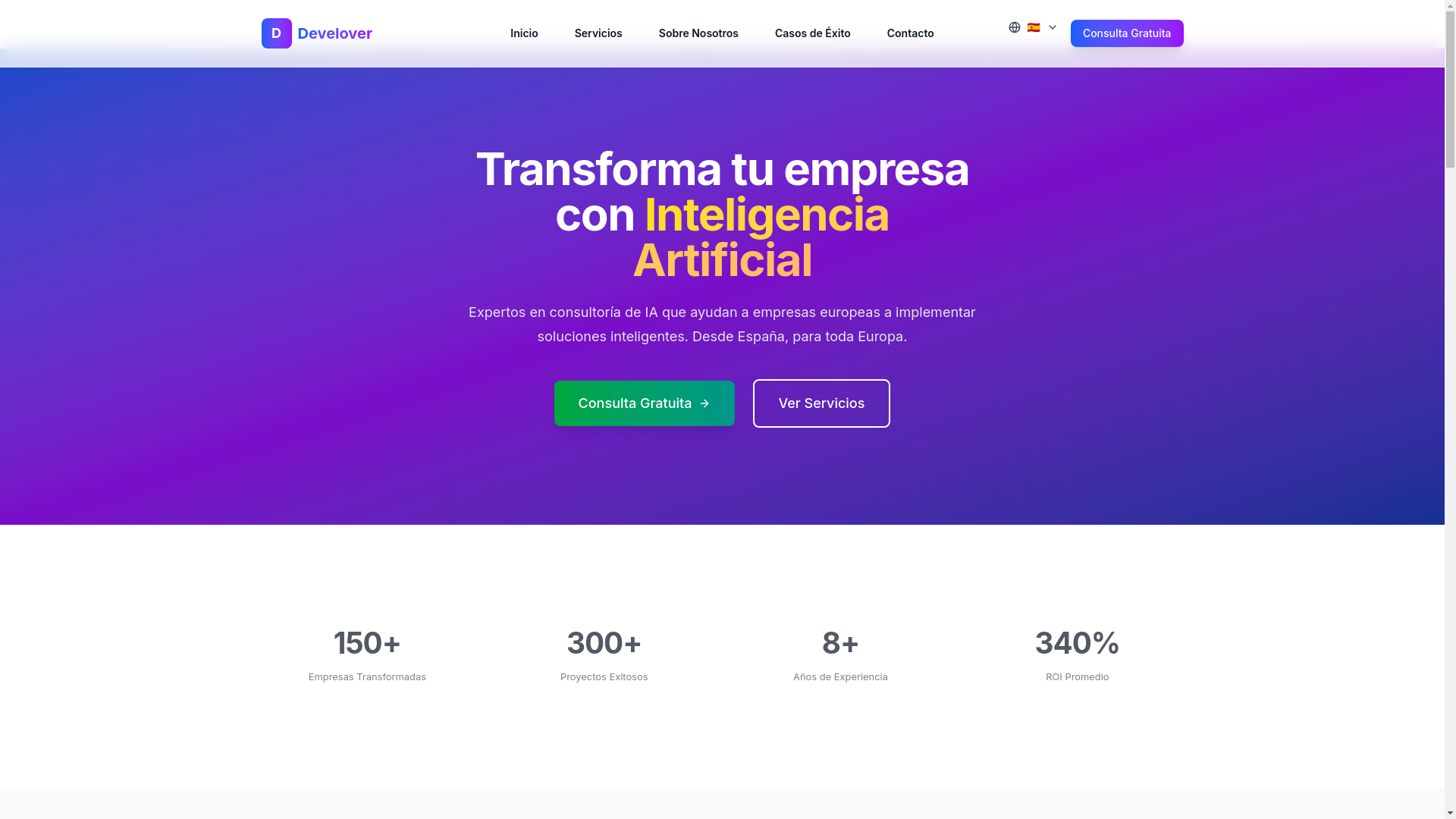 website screenshot of https://develover.es/