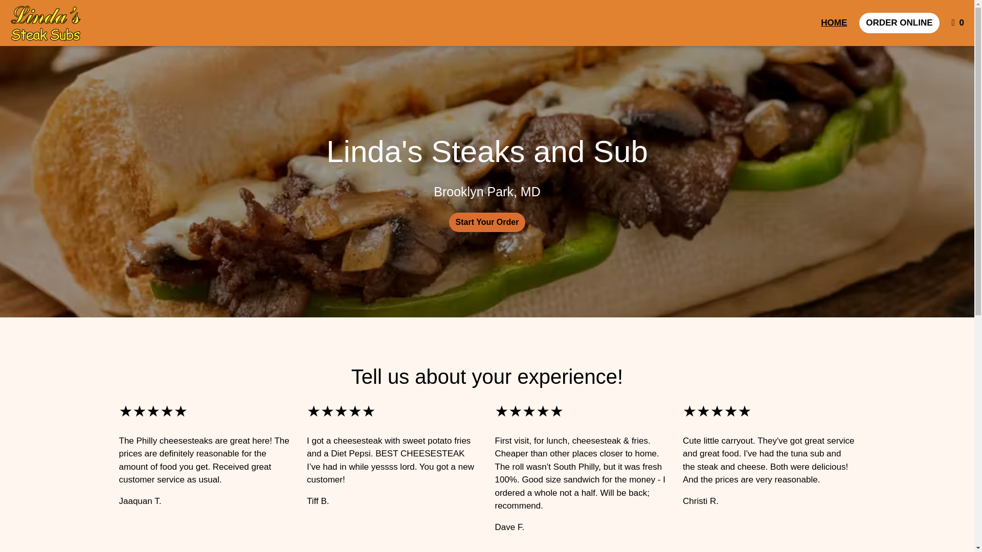 website screenshot of https://lindassteaksandsubs.com/