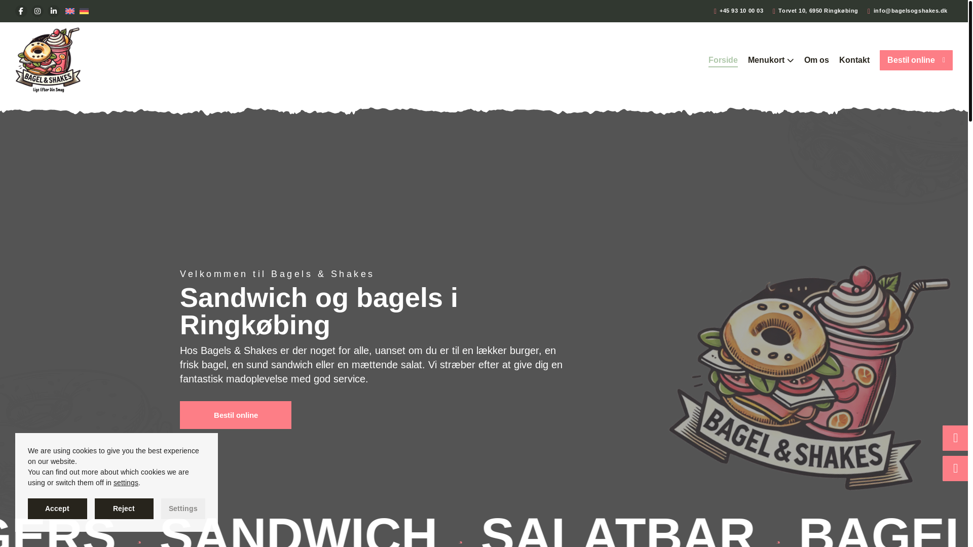 website screenshot of https://bagelsogshakes.dk/