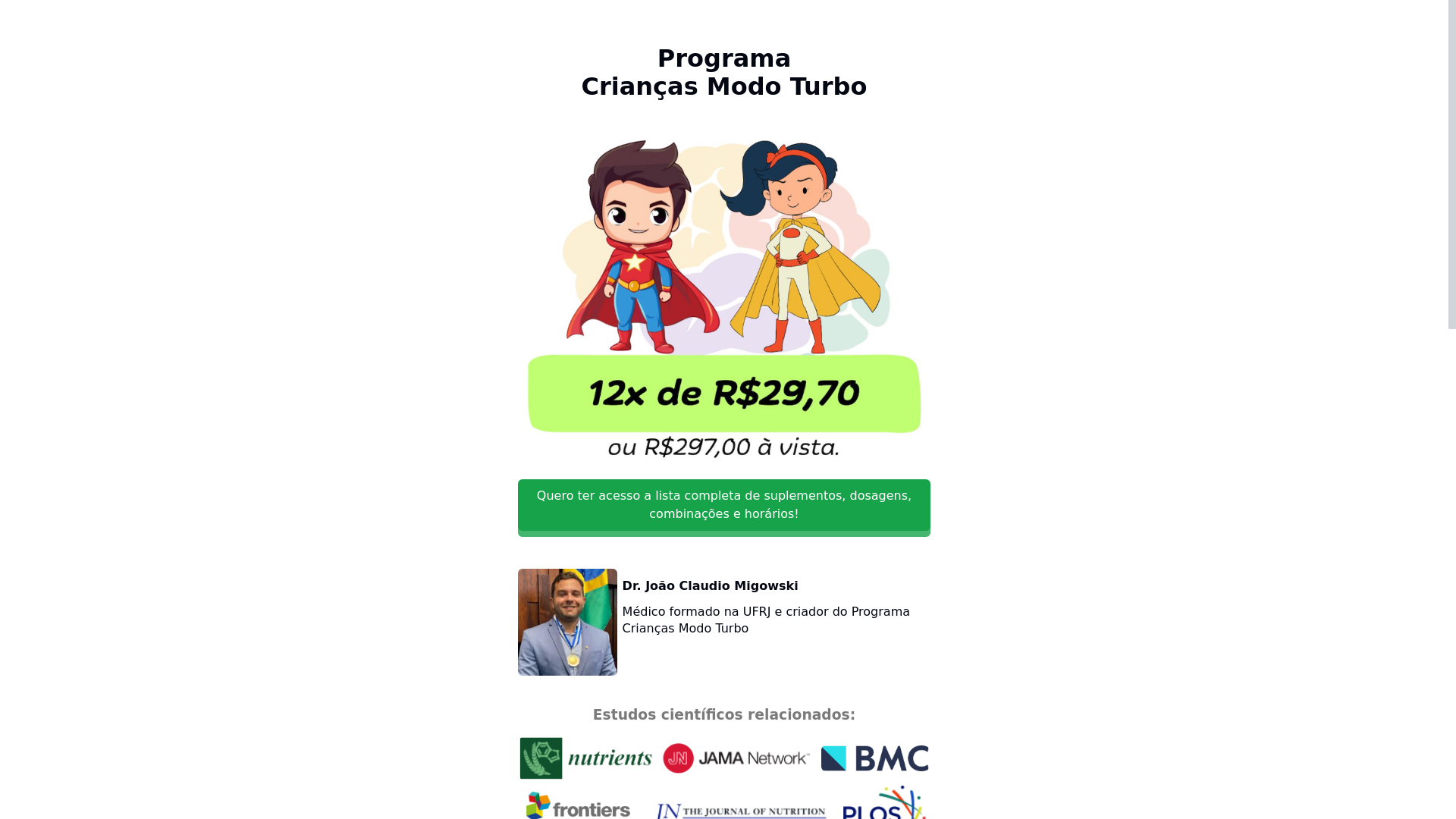 website screenshot of https://criancamodoturbo.com.br/