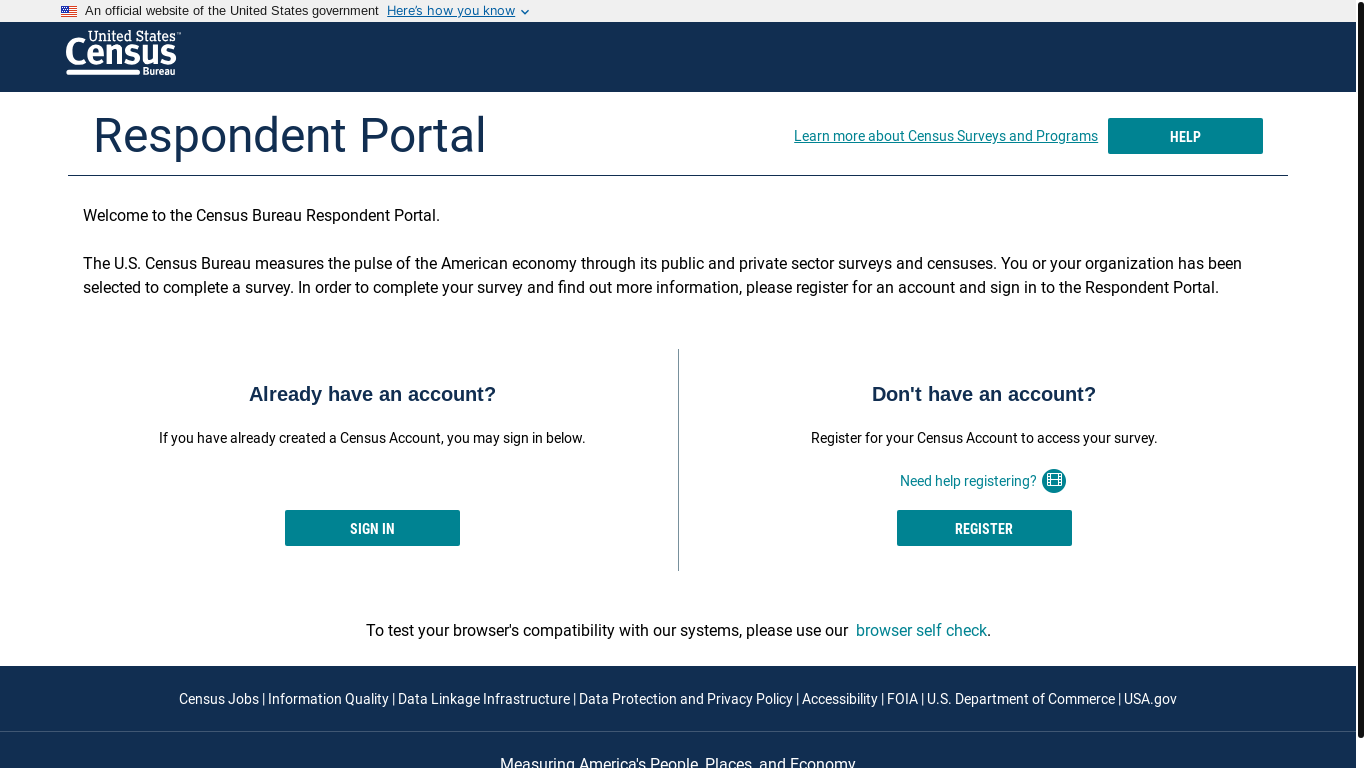website screenshot of https://portal.census.gov