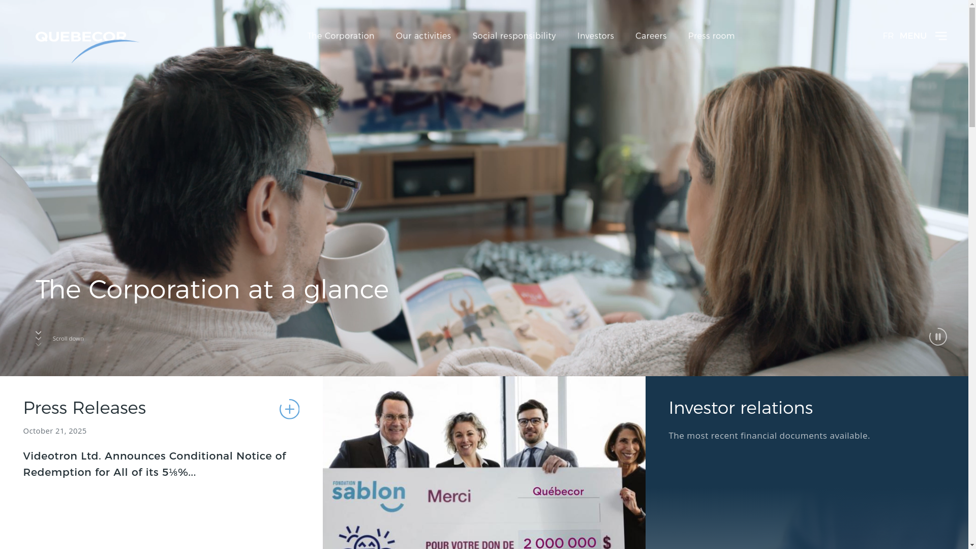 website screenshot of https://www.quebecor.com/